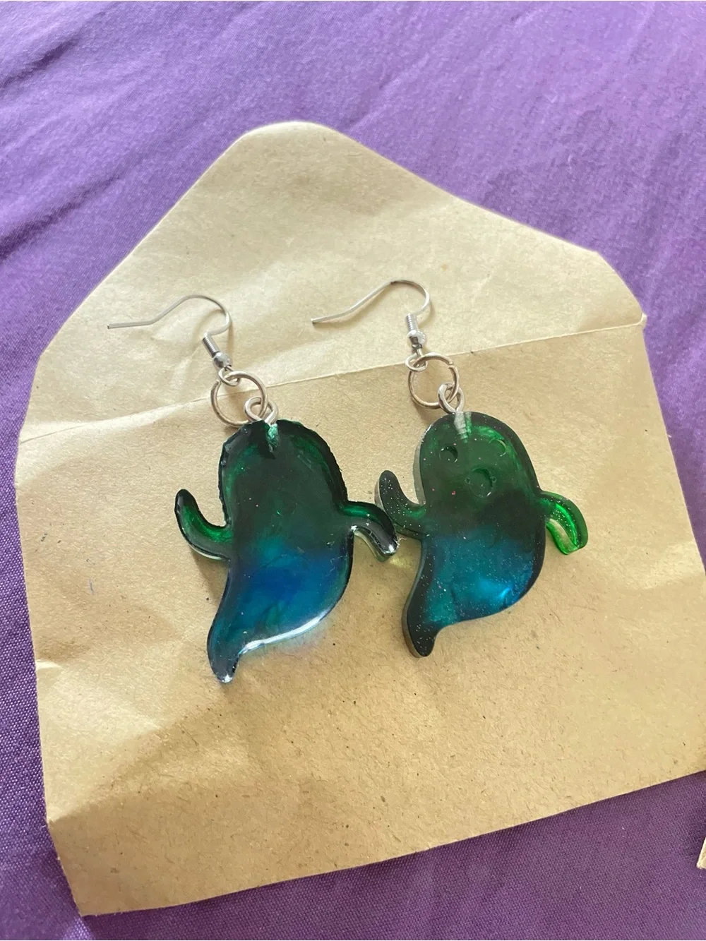 Handmade Green-Blue Ghost Fish Dangle Earrings - Brand: